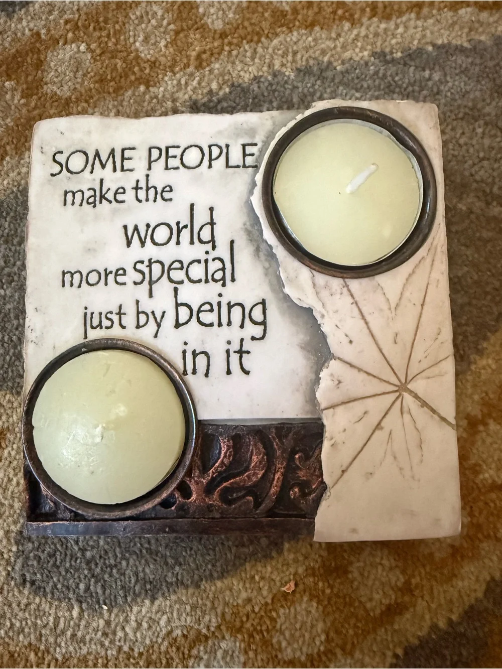 Inspirational White and Bronze Tea Light Candle Holder-NWOT